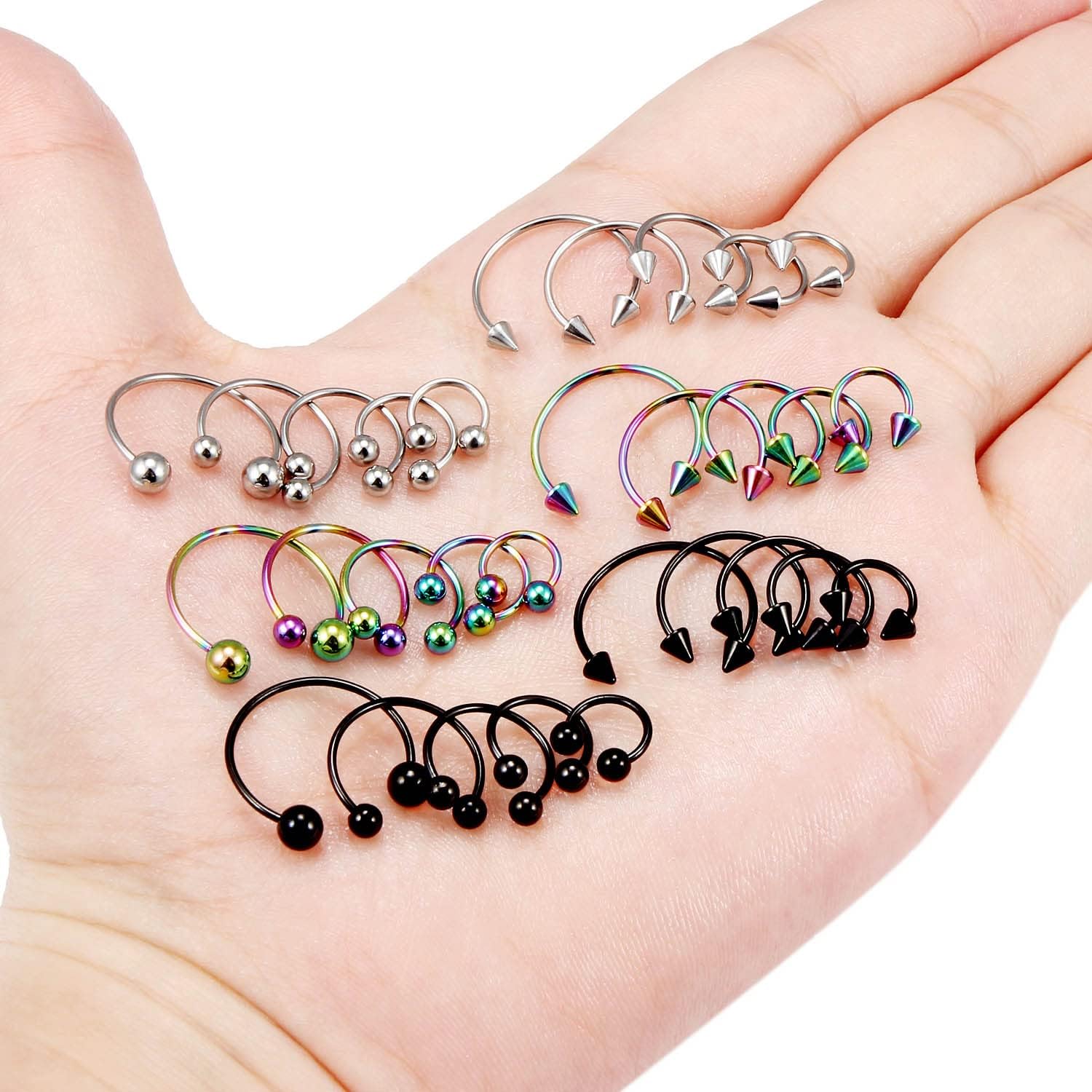Vsnnsns 14G-16G-20G Septum & Nose Rings - Surgical Steel Piercing Jewelry: Horseshoe, Snake Bite, Smiley, Daith Rook Earrings for Women & Men - 6MM-16MM - 30PCS - Image 7