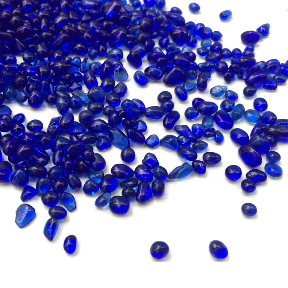 Clear Aquarium Glass Stone Bulk 1 LB Sea Glass Beads Gems Marbles Pebbles Gravel Rock for Aquarium, Fish Tank, Garden, Vase Fillers, Succulent Plants Decor (Blue)