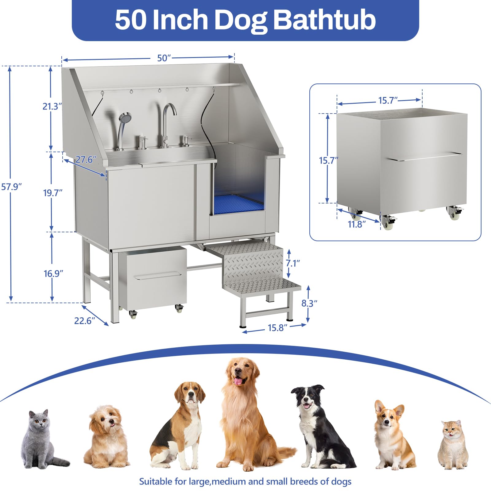 Dithoko Professional Stainless Steel Dog Washing Station, 50
