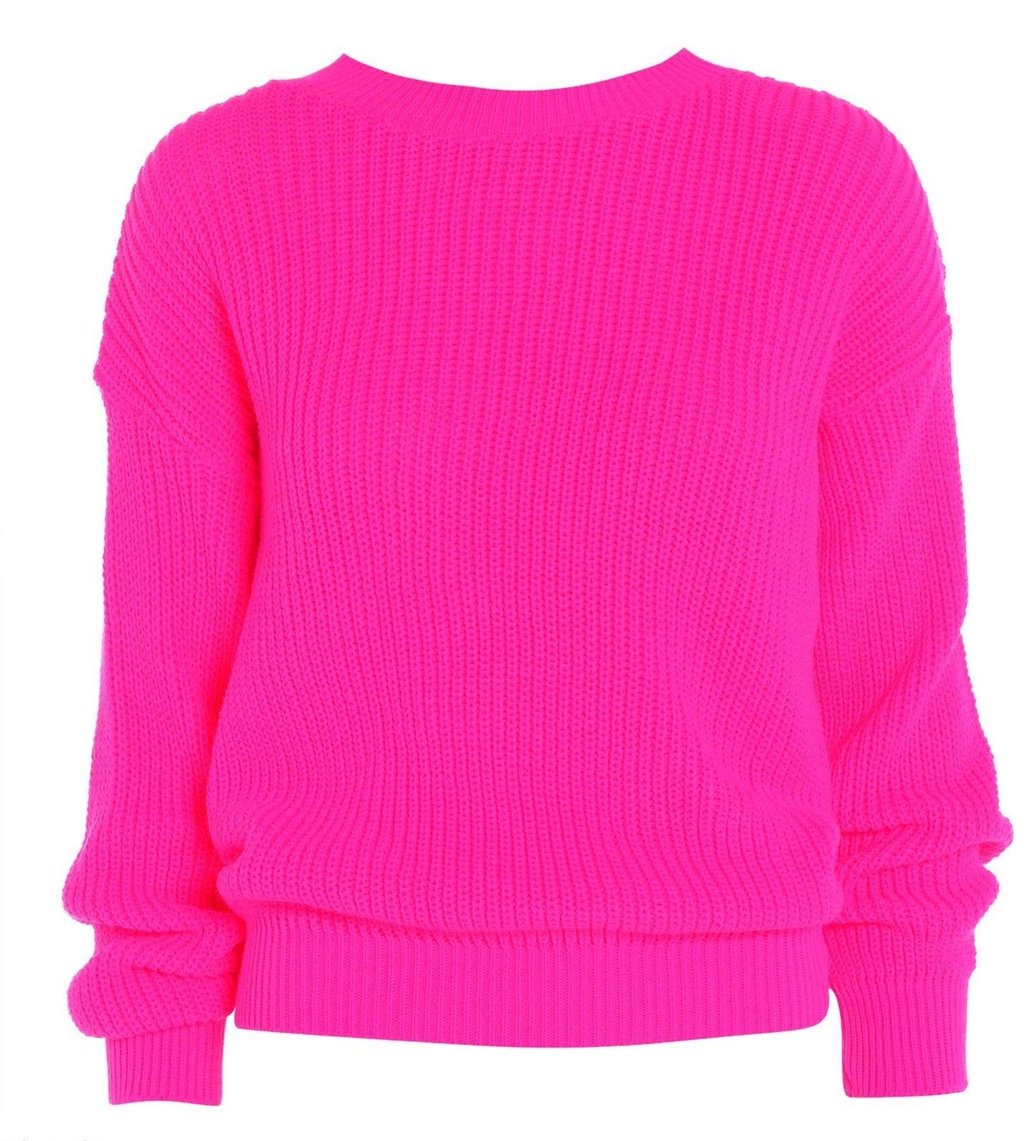 AN Direct Womens Oversized Ladies Fishnet Knitted Baggy Chunky Jumper Ladies Loose Sweater Top (Neon Pink, 20-22)