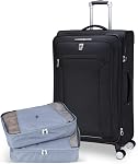 Atlantic Sailbound Softside Carry-On Luggage – with 8 Spinner Wheels and Retractable Handle, Integrated TSA Lock, RFID Pocket & USB Charging Port, Includes 2 Packing Cubes – Black