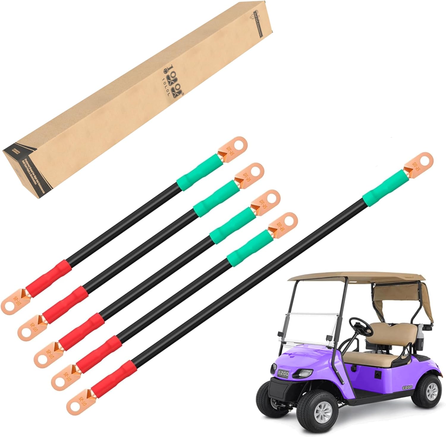 10L0L Golf Cart Battery Cables 4 Gauge for EZGO TXT 1994-Up 36V & 48V, Pure Copper Heavy Duty Wiring Kit with Lugs (5-Piece Set)