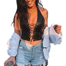 Sexy Corset Tops for Women Adjustable Spaghetti Straps PU Leather Bustier Crop Top Rave Outfit Party Club Night Black