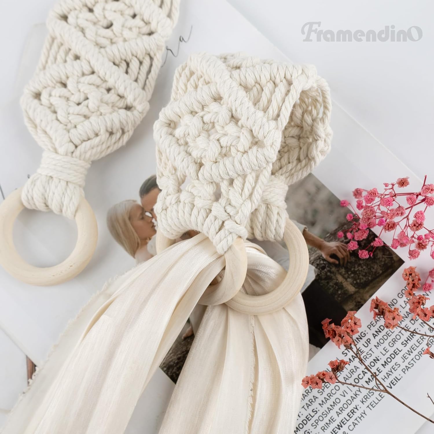 Framendino, 2 Pack Kitchen Crochet Towel Hanging Ring Towels Holder with Loop for Cabinets Oven Door Bathroom (White)