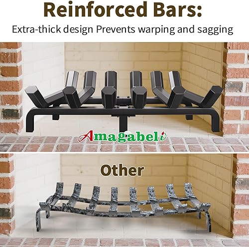 Miniatura 6 de AMAGABELI GARDEN & HOME Fireplace Grate Log Holder 24 Inch Firewood Burning Rack Heavy Duty Wrought Iron Solid Steel for Chimney Hearth Fire Pit