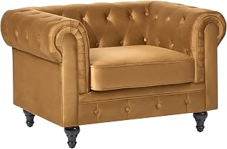 Klassischer Sessel im englischen Stil Samtstoff Senfgelb Chesterfield