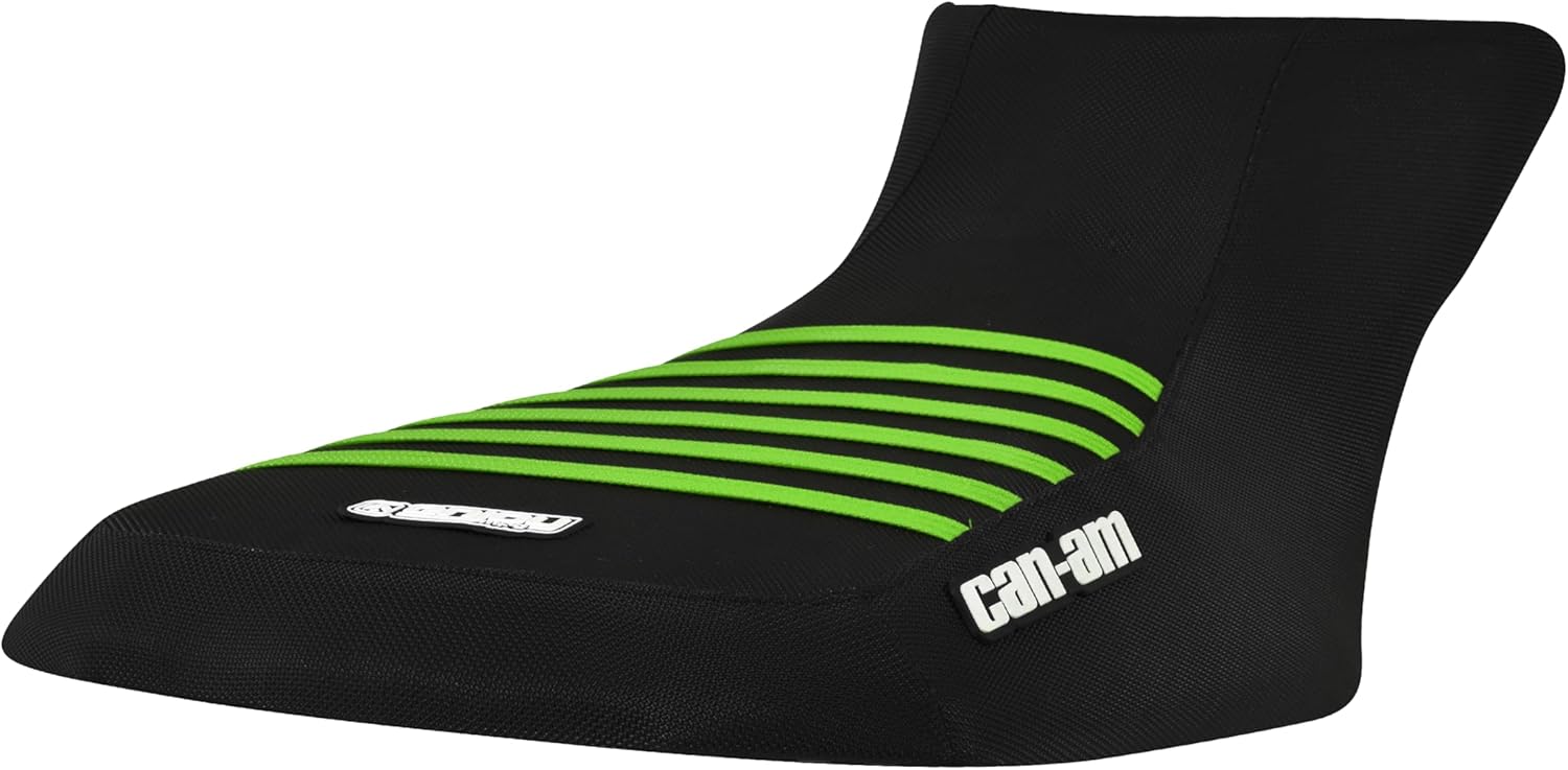 Enjoy Mfg Seat Cover - Compatible with Can Am 2012-2024 Outlander 450 500 570 650 800 850 1000 All Black/Color Ribs #360 Logo (All Black with Florescent Green Ribs)