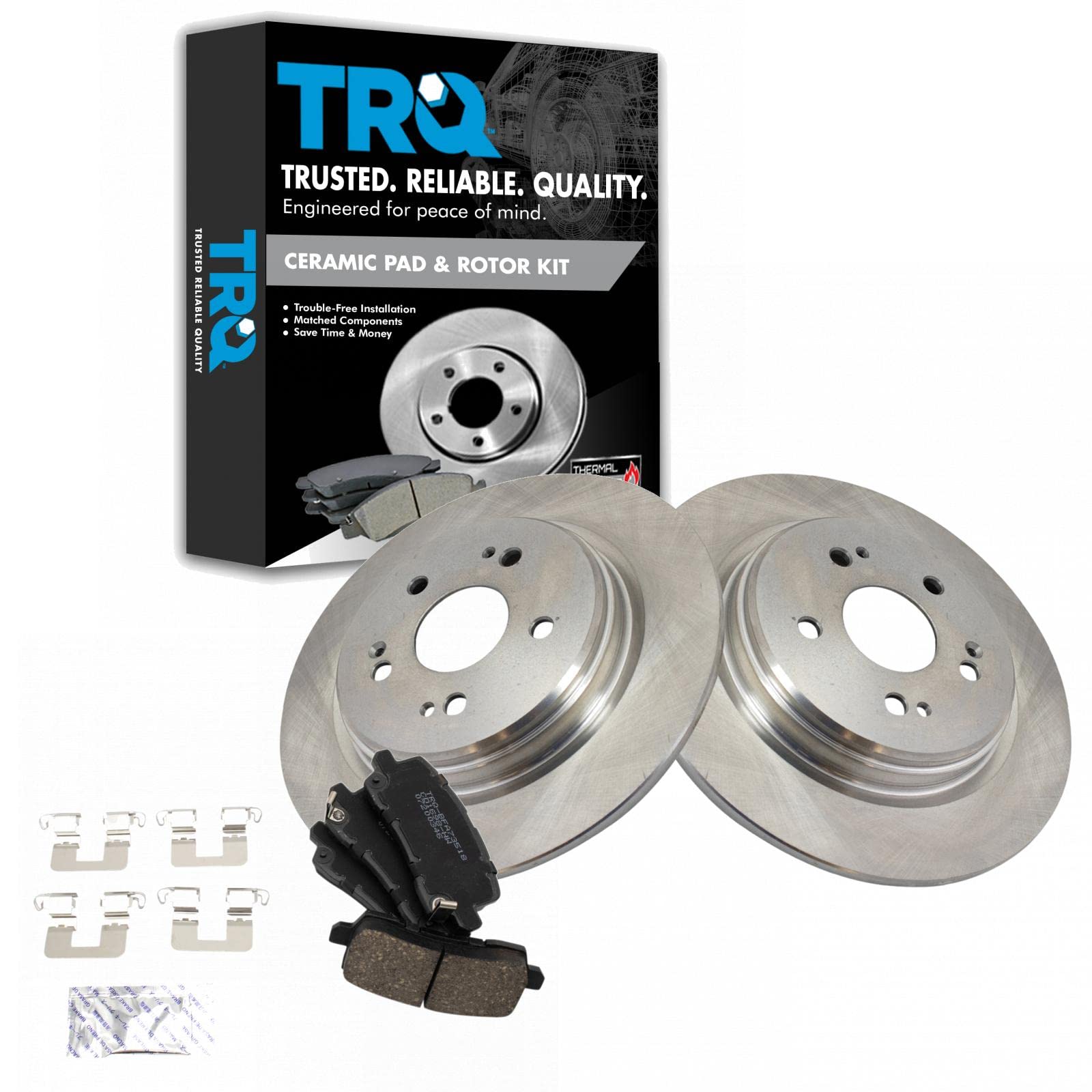 TRQ Rear Brake Pad & Rotor Kit Brake Pads Brake Rotor Ceramic Compatible with 2017 Acura TLX