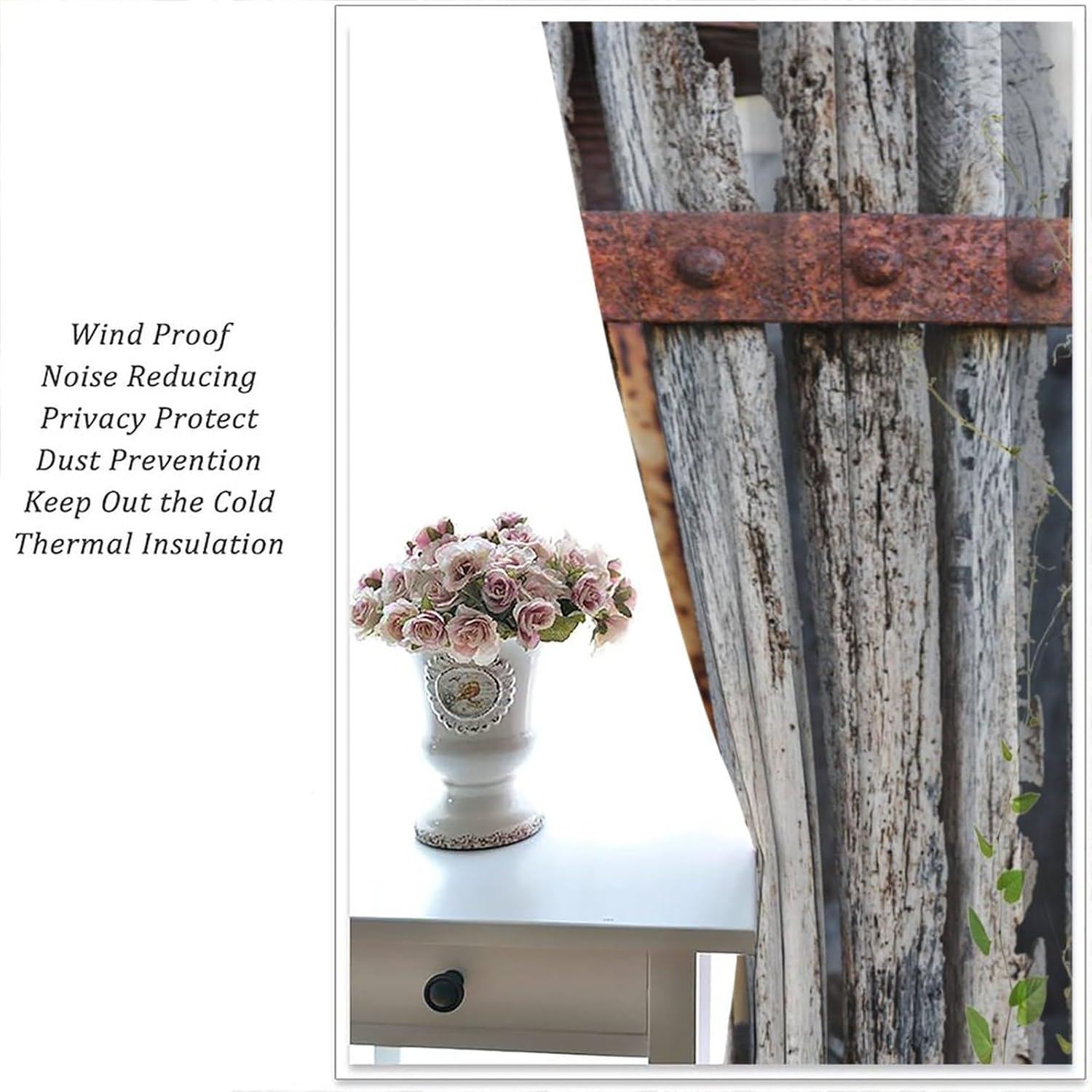 Rustic Wooden Barn Door Curtains Window Wood Plank Brown Barnwood Western Country Lodge Farmhouse Thermal Insulated Room Curtains for Living Room Rod Pocket Window Drapes 63x63in