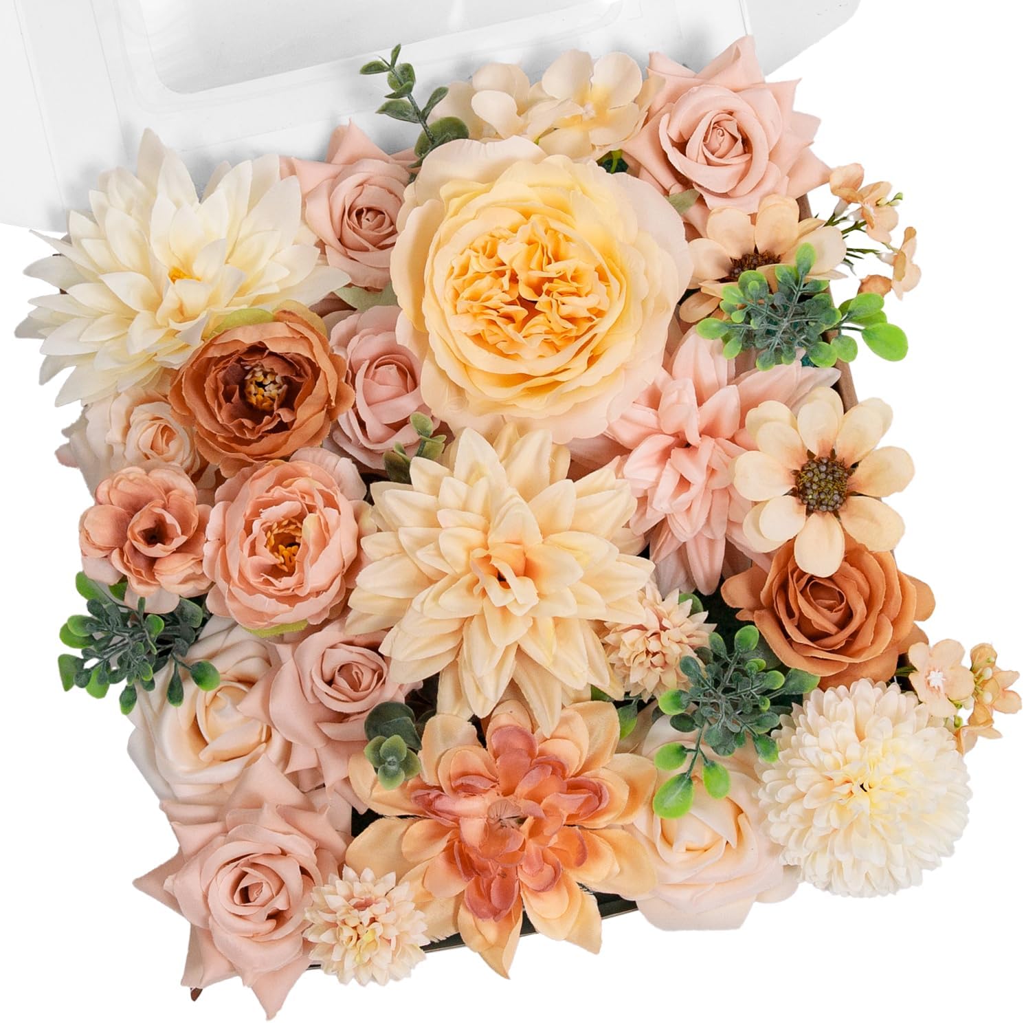 tinge time artificial flowers combo box set, blush and champagne silk fake roses peony dahlia with stems for diy bridal wedding bouquets baby shower floral arrangements centerpiece home decorations blush & champagne