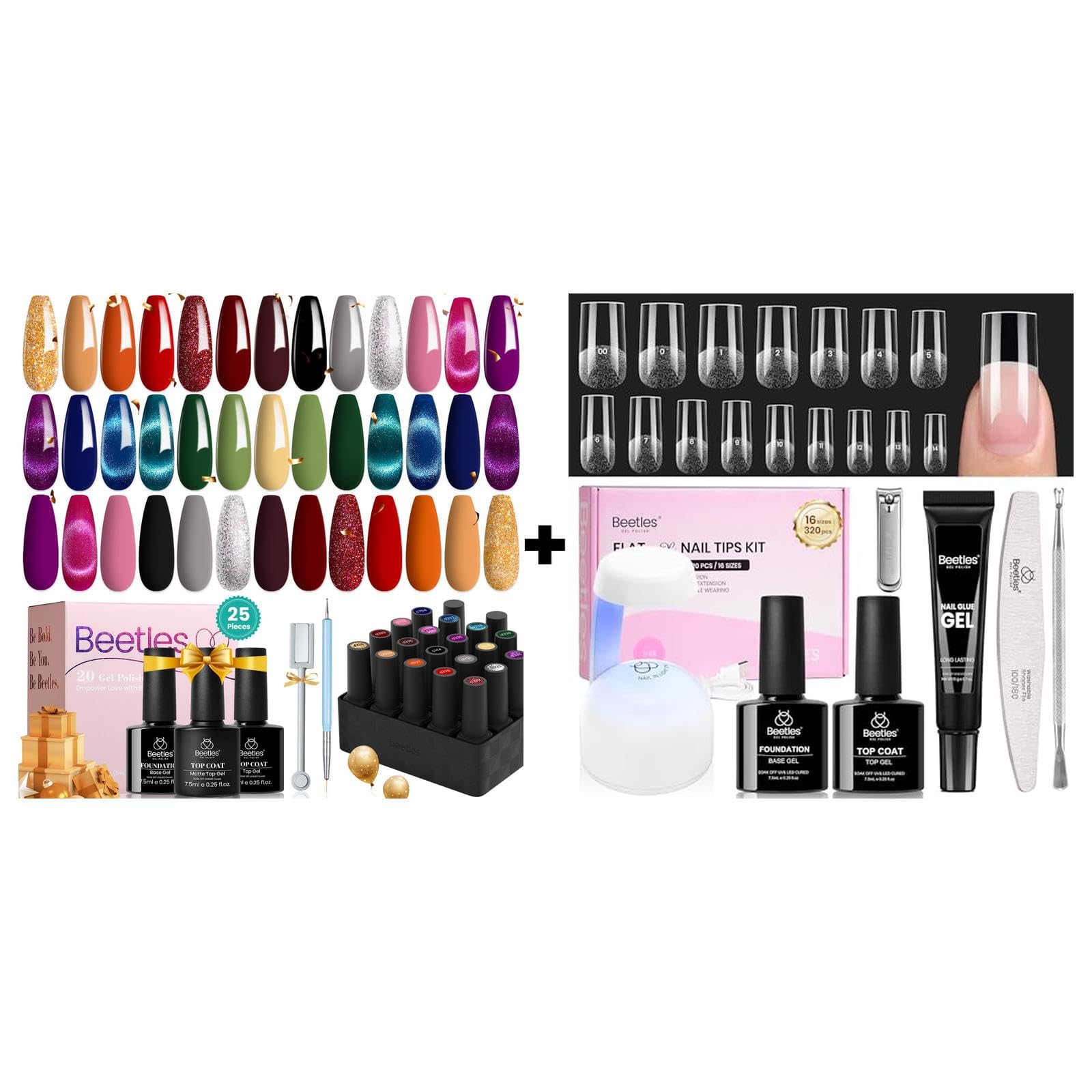 Beetles 20 Colors Cat Eye Gel Polish Set with 320pcs Square Soft Gel Nail Tips