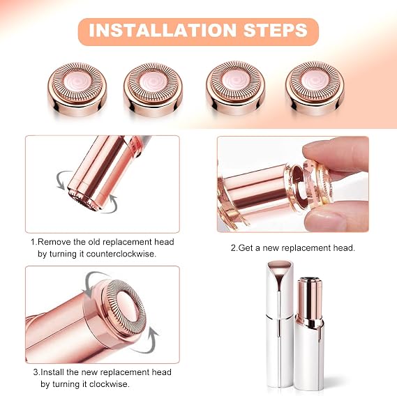 4PCS Facial Hair Remover Replacement Heads for Flawless Gen 1 | Flawless Replacement Heads With Cleaning Brush, Compatible with Finishing Touch Flawless Facial Hair Remover (Gold-Plated)