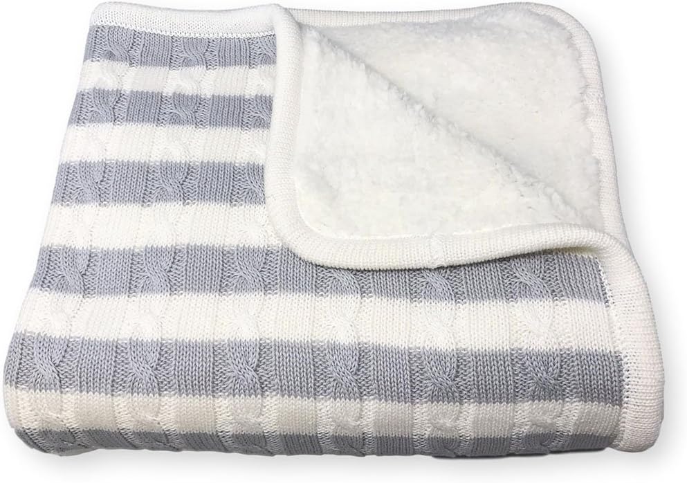 Manta para bebé Magnolia de tejido trenzado y sherpa (rayas gris claro)