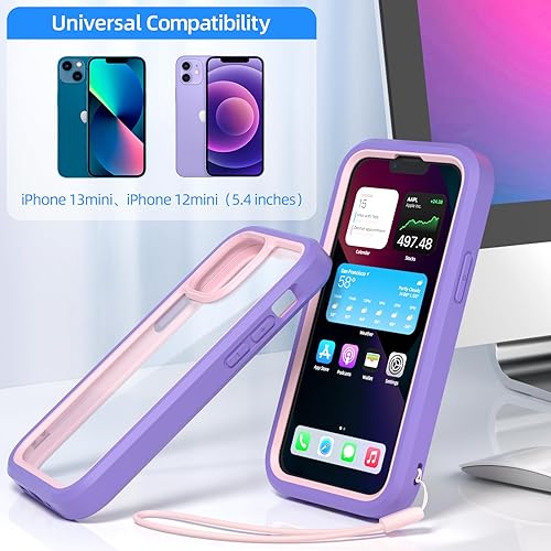 Miniatura 2 de WXR Funda para iPhone 13 MiniiPhone 12 Mini, parachoques de silicona suave y parte trasera de policarbonato duro transparente e interior de