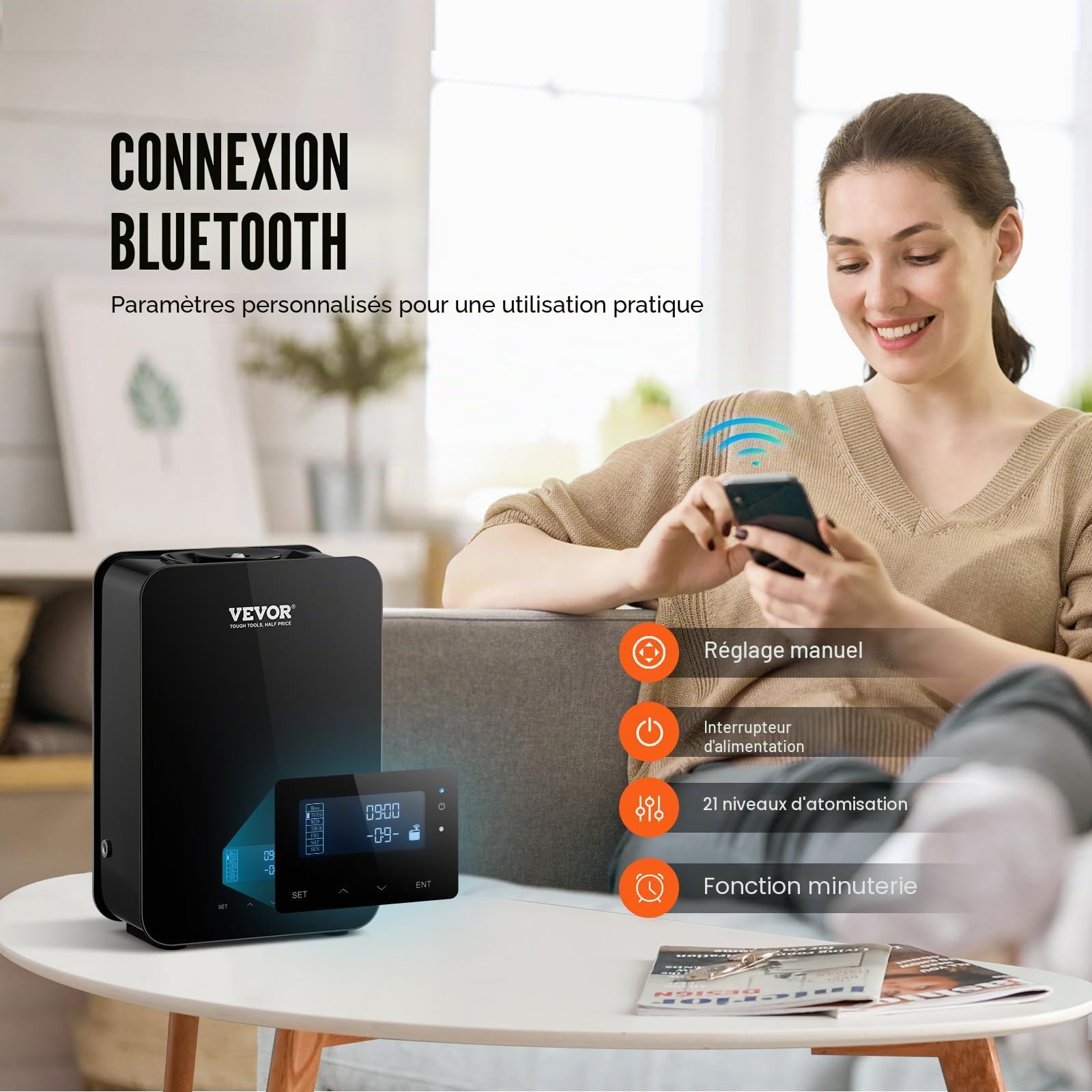 VEVOR Diffuseur de parfum CVC amélioré, machine à air parfumée intelligente pour la maison, 180 ml avec technologie d'air froid, diffuseur d'huiles essentielles sans eau, couvre jusqu'à 2000 pieds car