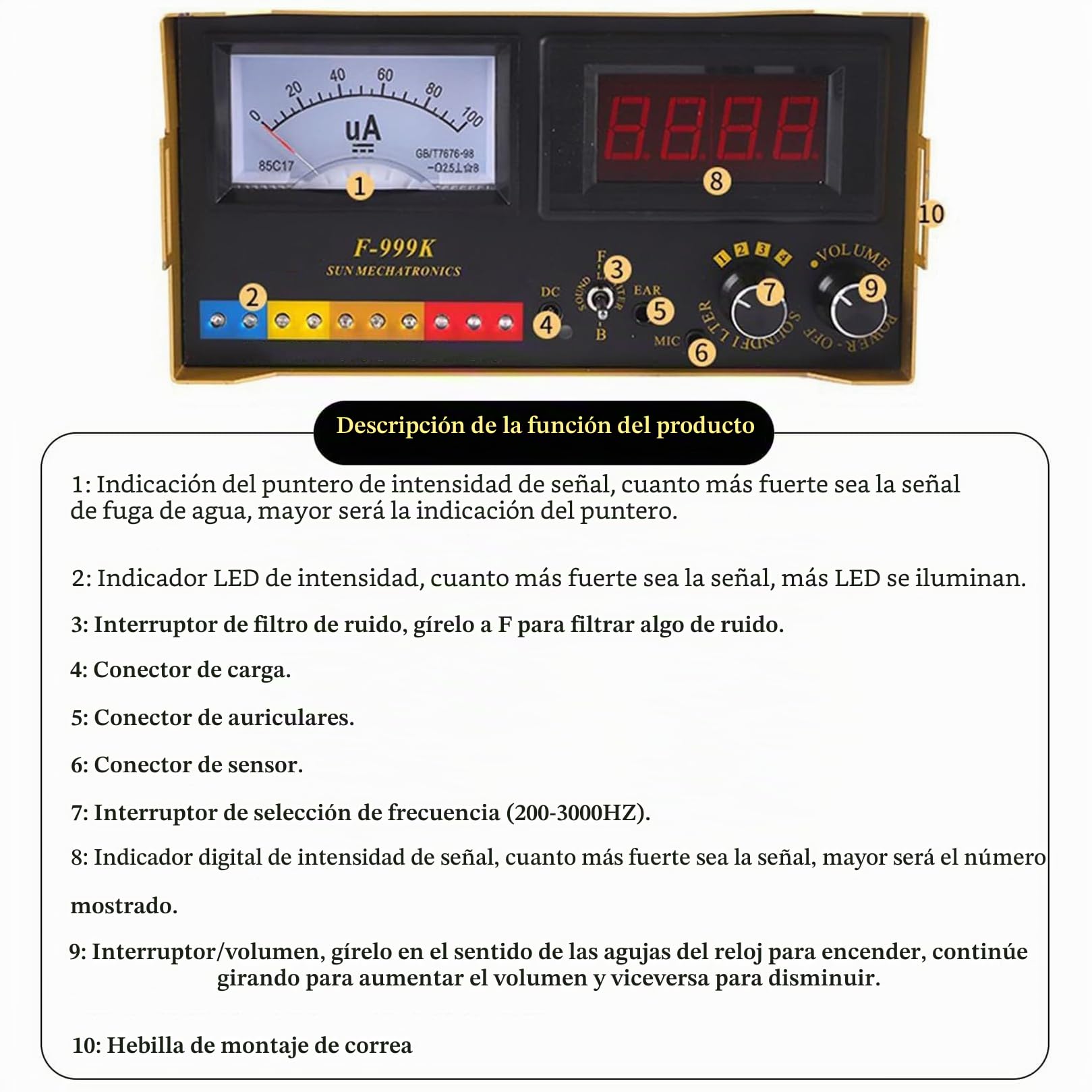 Groundwater Leak Detector, Water Leak Geophone Sensor, Accurate and Reliable Water Leak Sensor，F-999K Water Pipe Leakage Detector