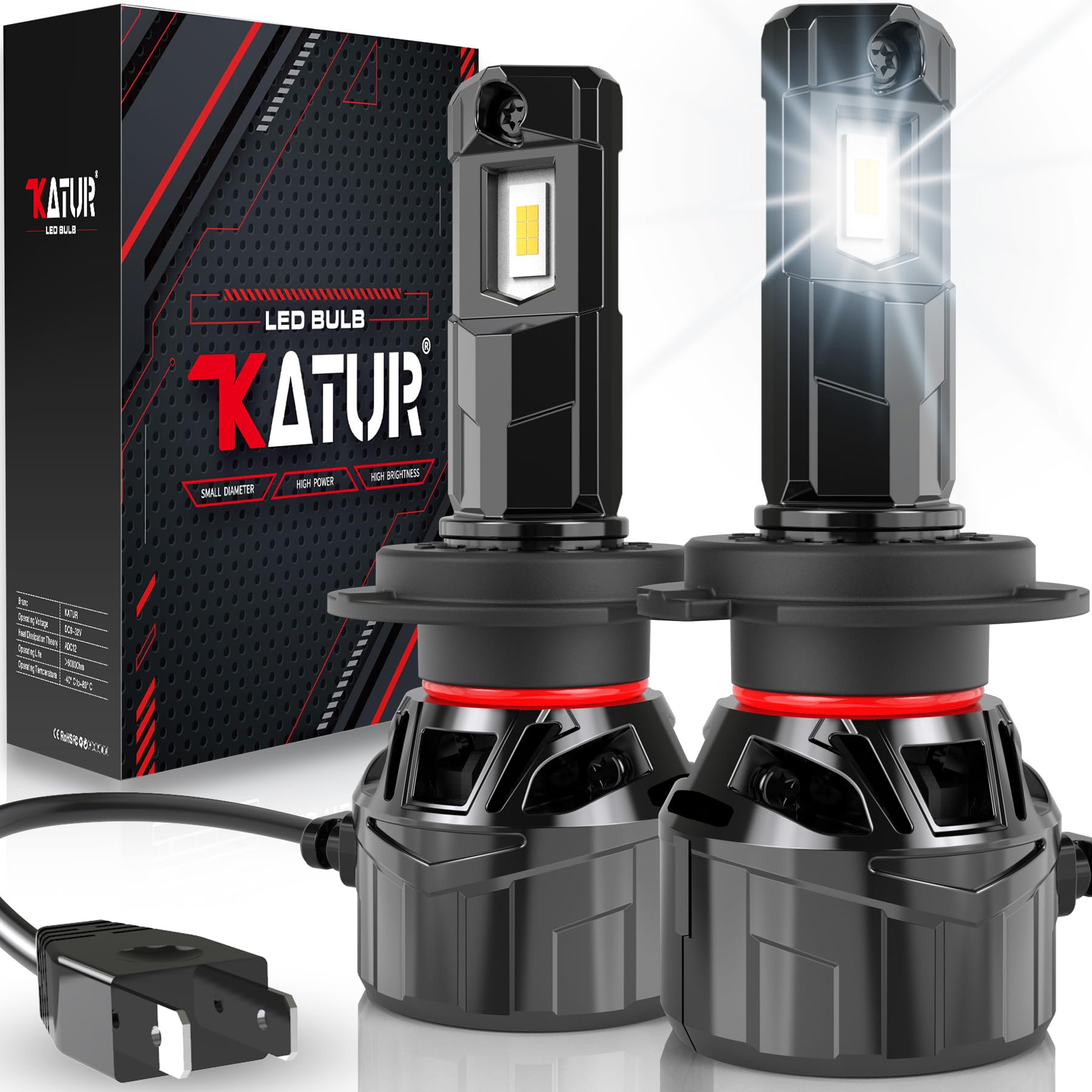 KATUR Żarówka LED 120 W 30000 LM, 700% jasności Plug And Play Mini rozmiar H7 6000K ksenonowa biel, 2 x H7 żarówka światła drogowe lub mijania