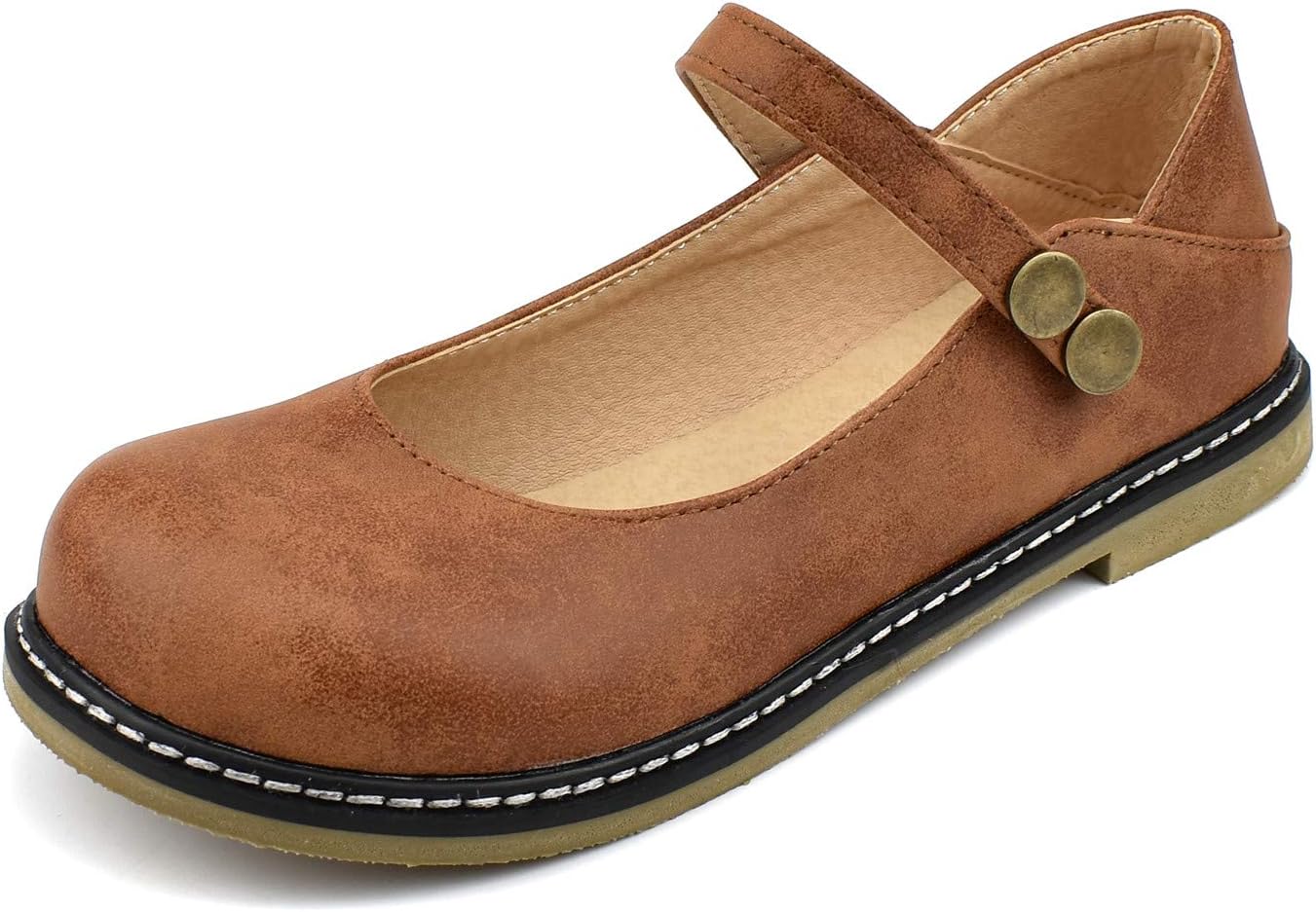 100FIXEO Women Buckle Ankle Strap Mary Jane Flat Shoes