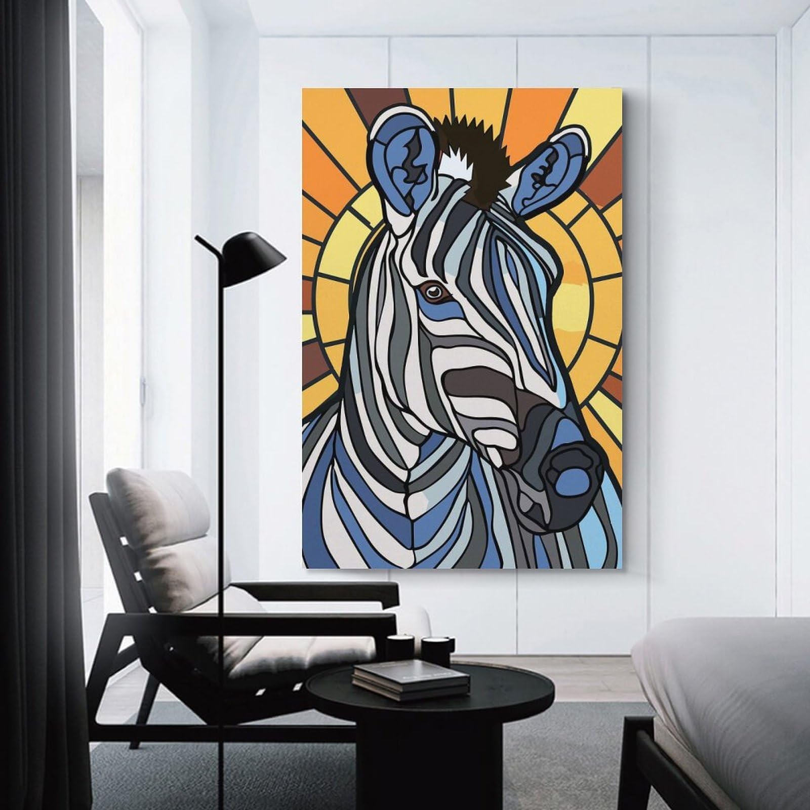 Junmoney Stained Glass Zebra Portrait Wall Picture Print 20x30inch(50x75cm), for Apartment Walls, Studios Or Work Areas, A Simple Refresh for Blank Walls
