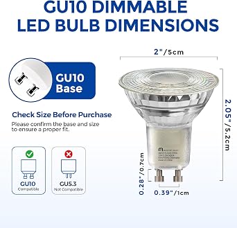 MASTERY MART GU10 LED Spotlight Light Bulbs, 50 Watt Equivalent, 5.5W Dimmable, Full Glass Cover Reflector, 2700K Soft White, 25000 Hours, UL Listed, Energy Star Certified (Pack of 6)