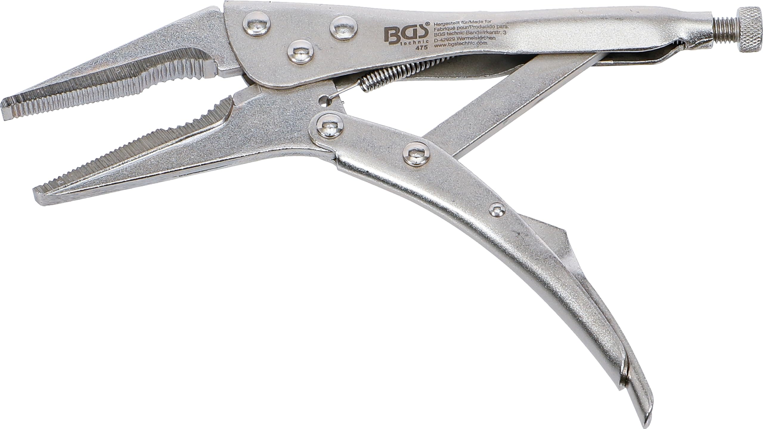 Bgs Silver 475 | Locking Long Nose Grip Pliers | 225 Mm