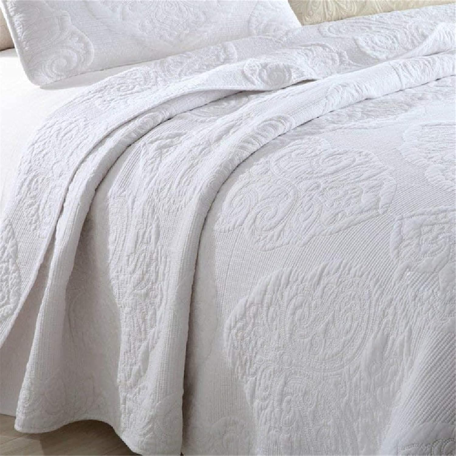 ABREEZE Paisley Quilt Queen White Cotton Quilt Sets Vintage Bedspread Coverlet Set Farmhouse Coverlet White Luxury Comforter Set Queen 3- Piece