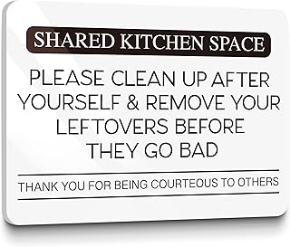 Shared Kitchen Space Sign, Acrylic Clean Up After Yourself Reminder Fridge Magnet, Sturdy Kitchen Rules Wall Decor with 2 stickers, Essential For Public Share Areas, 7" x 5" 1PK