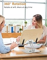 Vista 7 de Soporte para libros para lectura, soporte ajustable con base giratoria de 360° y clips de página, plegable de escritorio para libros de cocina
