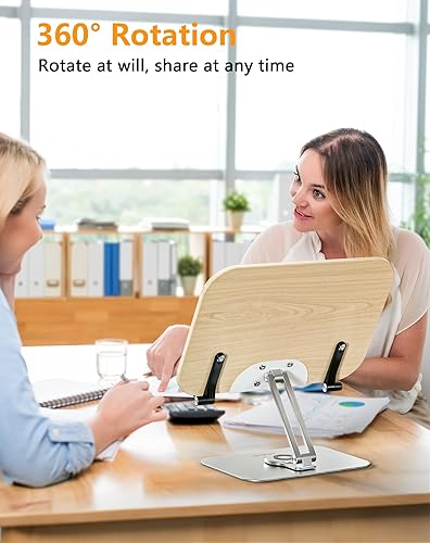 Miniatura 7 de Soporte de libro para lectura soporte ajustable Amasrich con base giratoria de 360 y clips de página plegable para libros de cocina partituras