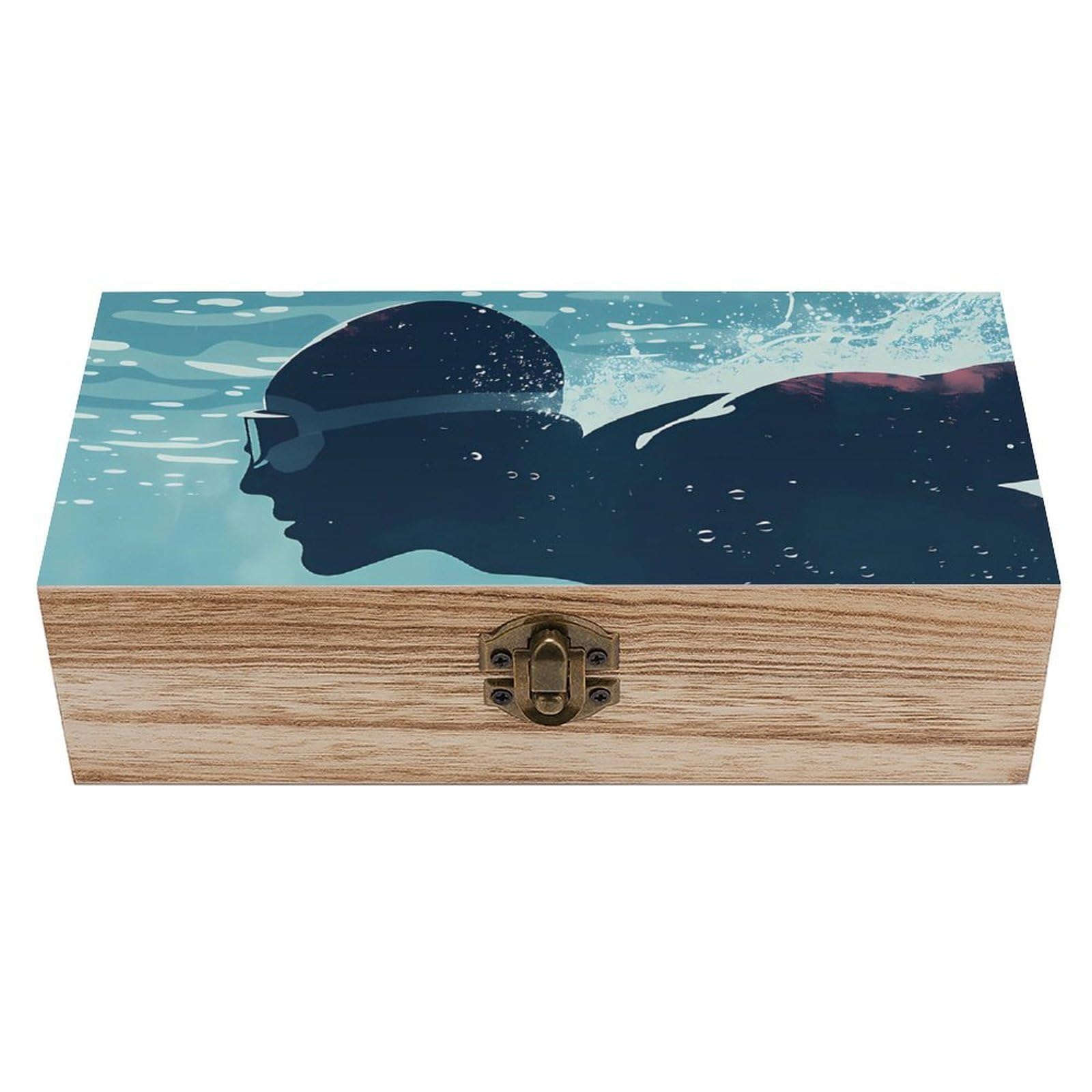HLBSDM Swimming Retro Wooden Storage Box Jewelry Art Gift Boxs Decorative Keepsake Boxes