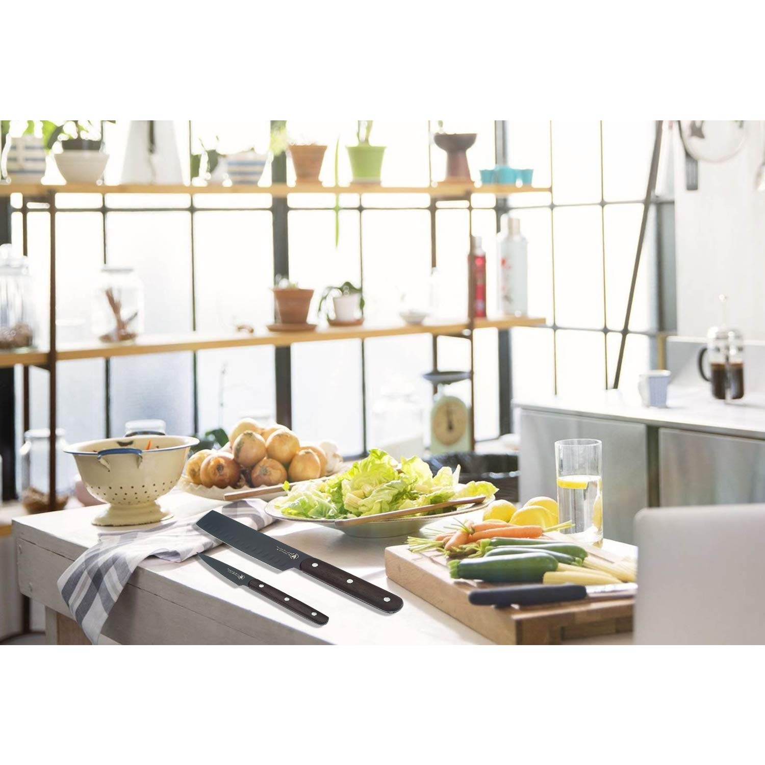 LAGUIOLE - Set de 5 couteaux de cuisine - Lame noire - Manche en bois de hêtre - - - multicolore