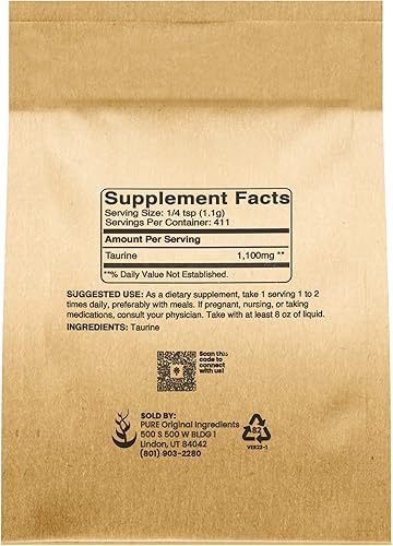 Miniatura 2 de PURE ORIGINAL INGREDIENTS Taurina en polvo (1 lb) Suplemento dietético, siempre puro, sin aditivos