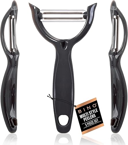 BINO Juego de pelador de 3 piezas de acero inoxidable, gris oscuro, 1 pieza en forma de Y + 2 piezas giratorias | Peladores multifuncionales de