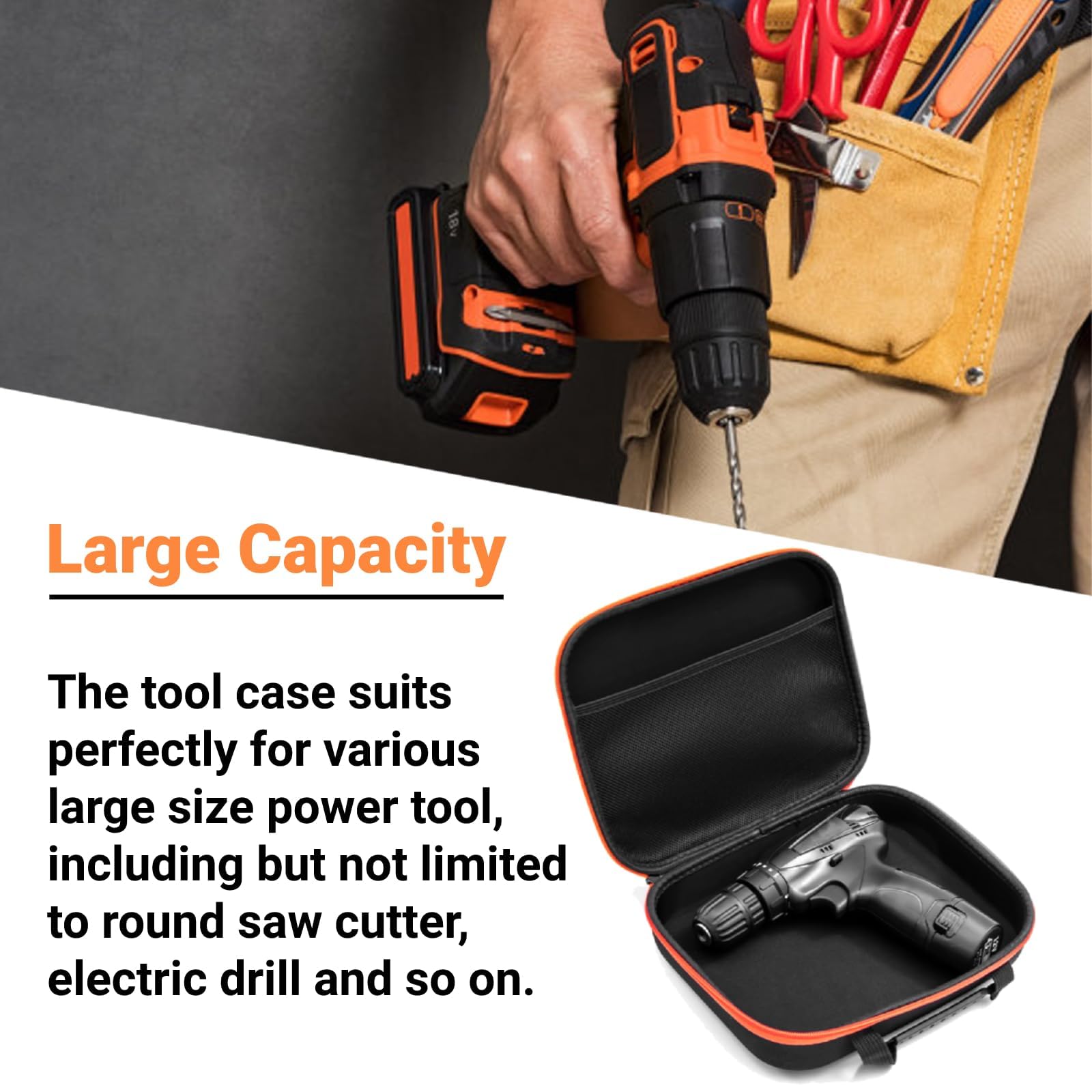 Valigetta Portautensili di Grande capacità Custodia Portautensili Portatile per Utensili Elettrici con Design a Cerniera per Trapano Elettrico (lungo)