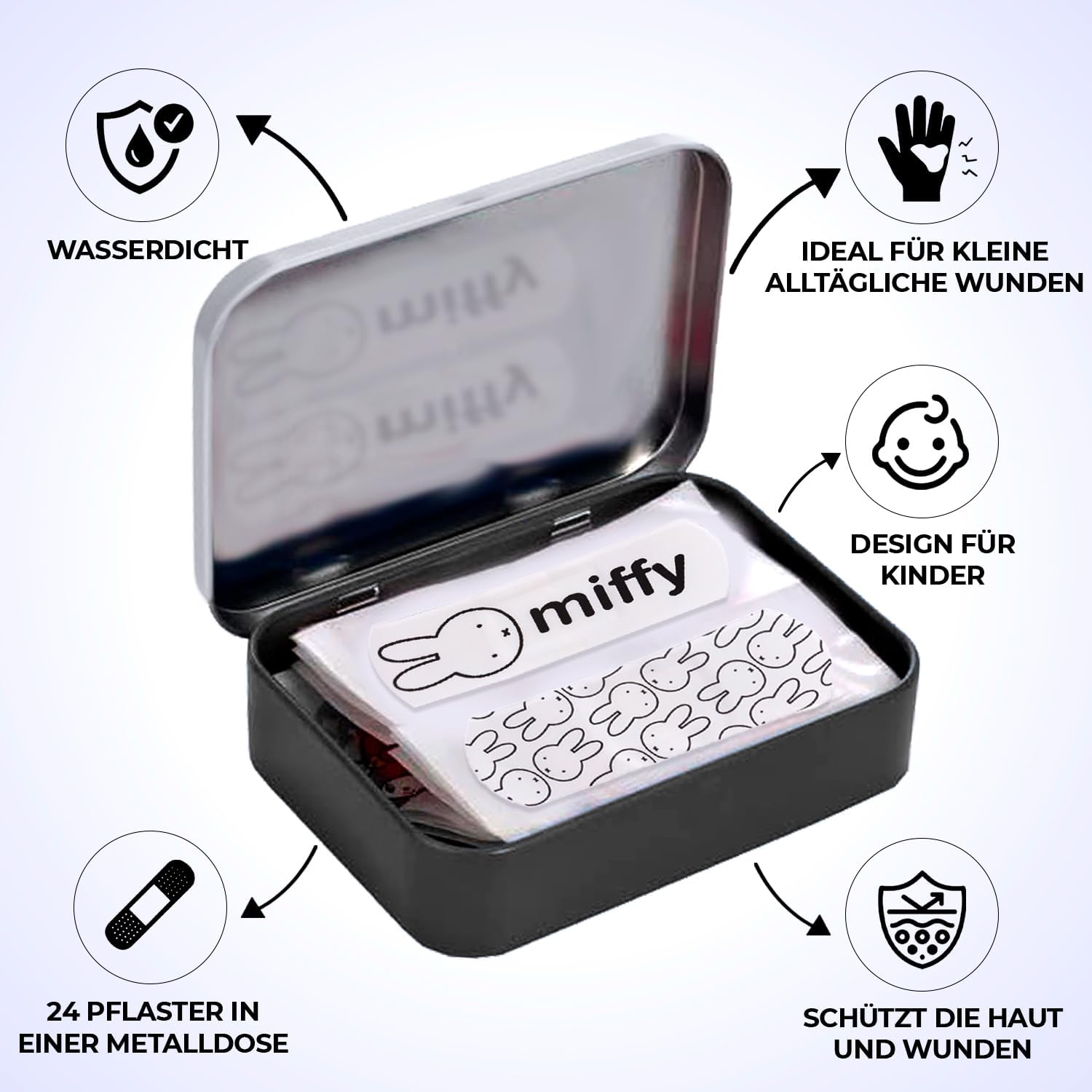 Miffy Kids Bandages – Licensed Product – Metal Case with 24 Bandages – Cute Design Storage Box for Children – Portable First Aid Kit for Backpack & Purse - Image 2