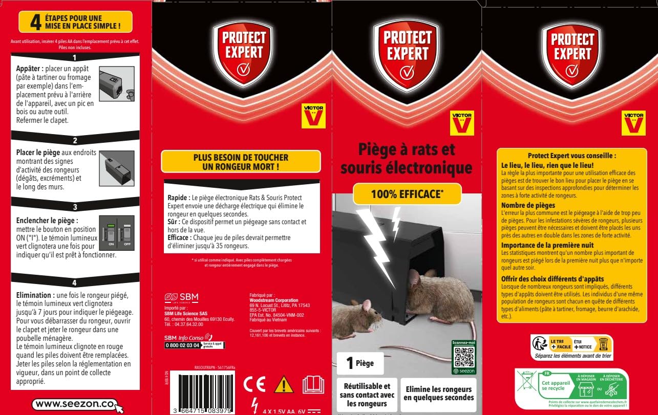 PROTECT EXPERT Trappola elettronica Ratto & Mouse - Veloce & Preciso | Eliminazione in pochi secondi - Fino a 35 roditori per batteria - Nessun contatto - RASOUTRAPN