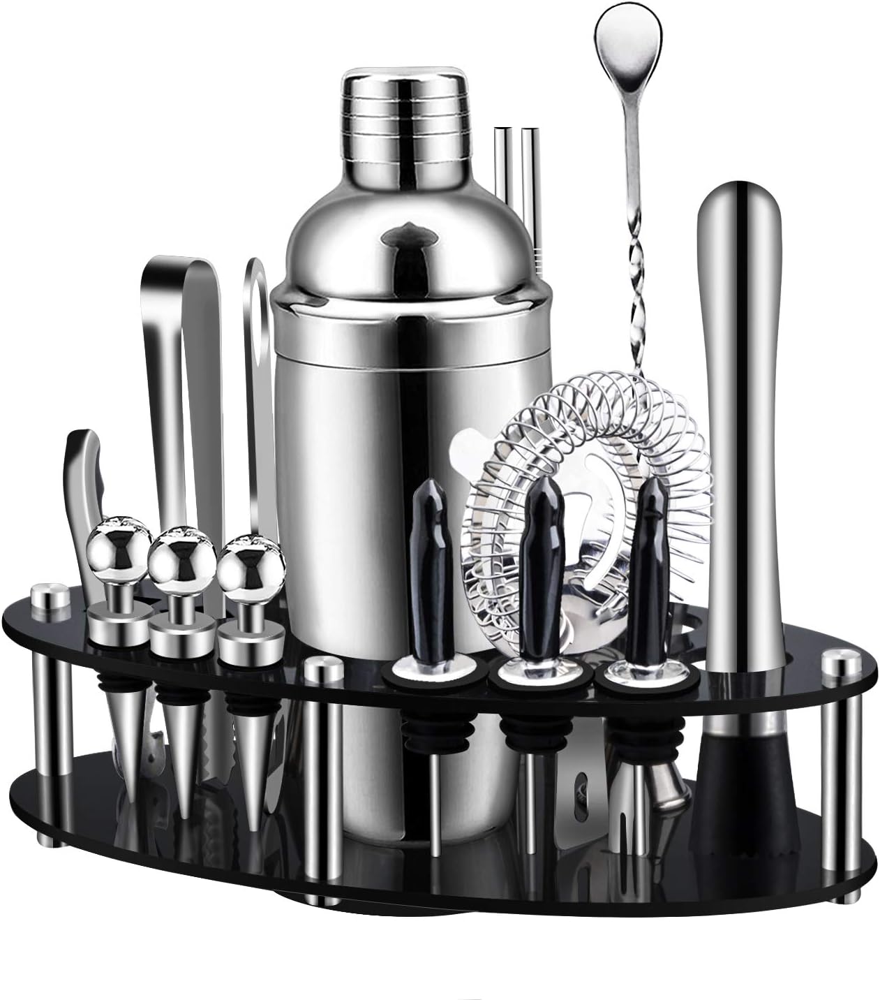 X-cosrack Bar Set,19-Piece Cocktail Shaker Set with Oval Rotating Display Stand,SS304 Stainless Steel Premium Bartender Kit for Home,Bar,Party