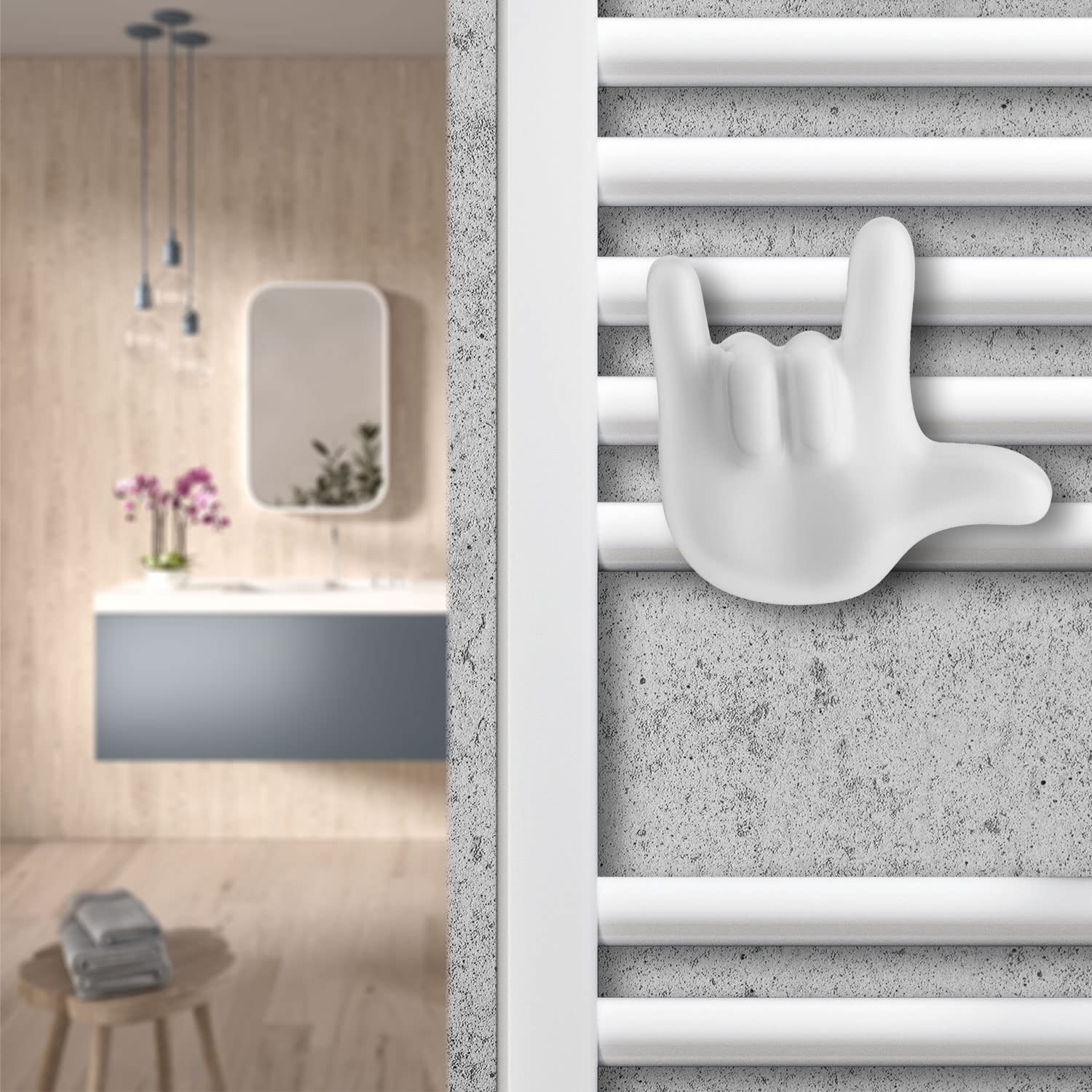 Letshelter Appendino in Ceramica per scaldasalviette e termoarredo a Forma di Segno I Love You Bianco Realizzato artigianalmente in Italia - Si installa Direttamente al radiatore