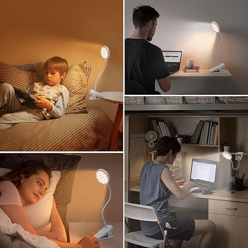 Miniatura 7 de LVJING Luz con clip, luz de libro regulable para leer en la cama, luz de lectura de 1800 mAh, luz de abrazadera de temperatura de color, modo de luz