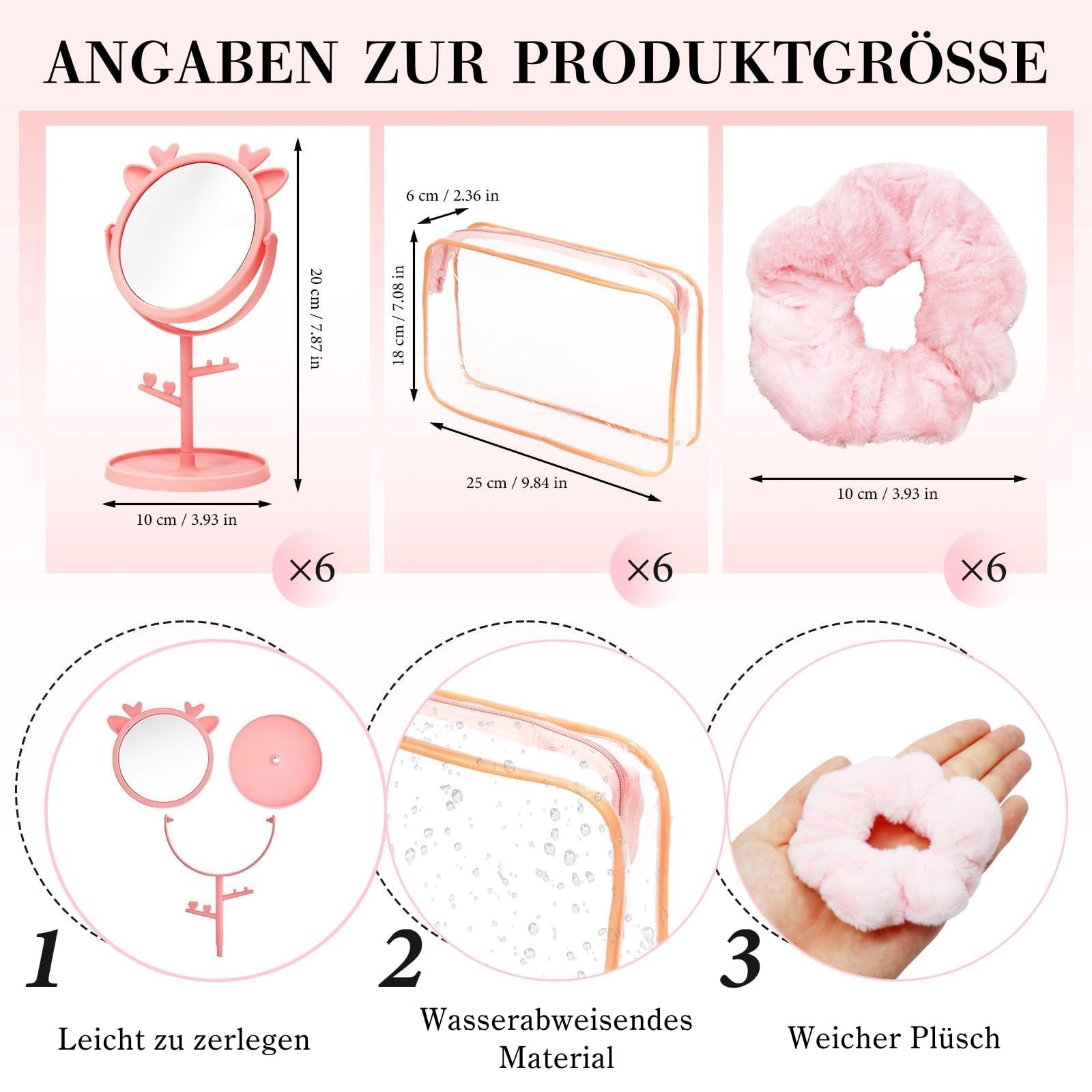 48 Stück Spa Party Set für Mädchen – Rosa Sleepover Zubehör mit Stirnbändern, Spiegeln, Kosmetiktaschen, Haargummis, Schüsseln, Pinseln, Spateln, Handtüchern – Mitgebsel für Kindergeburtstag