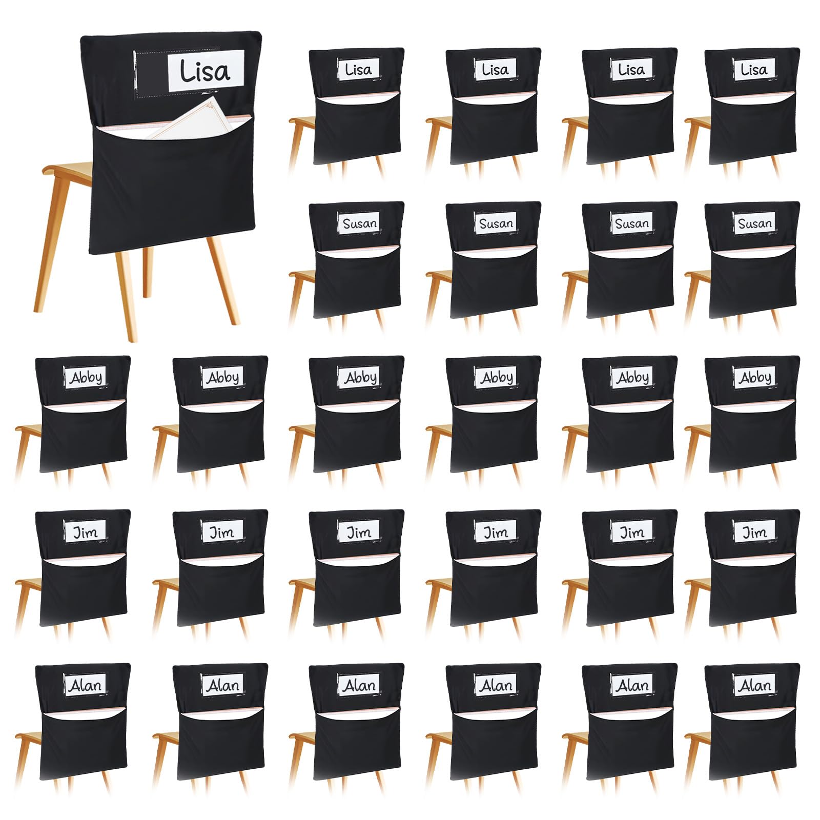 24 PCS Chair Pockets for Classroom, 20 x 17 Inch Large Chairback Storage Pockets for Classroom Students with Name Tag Classroom Organizer for Keeping
