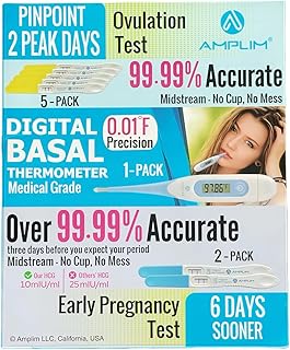 Amplim Ovulation Test Kit + Pregnancy Test Kit + Digital Basal Thermometer, 3-in-1 Fertility Kit for Women, LH Ovulation Predictor Kit & Early Pregnancy Test, Track Ovulation & Get Pregnant Faster