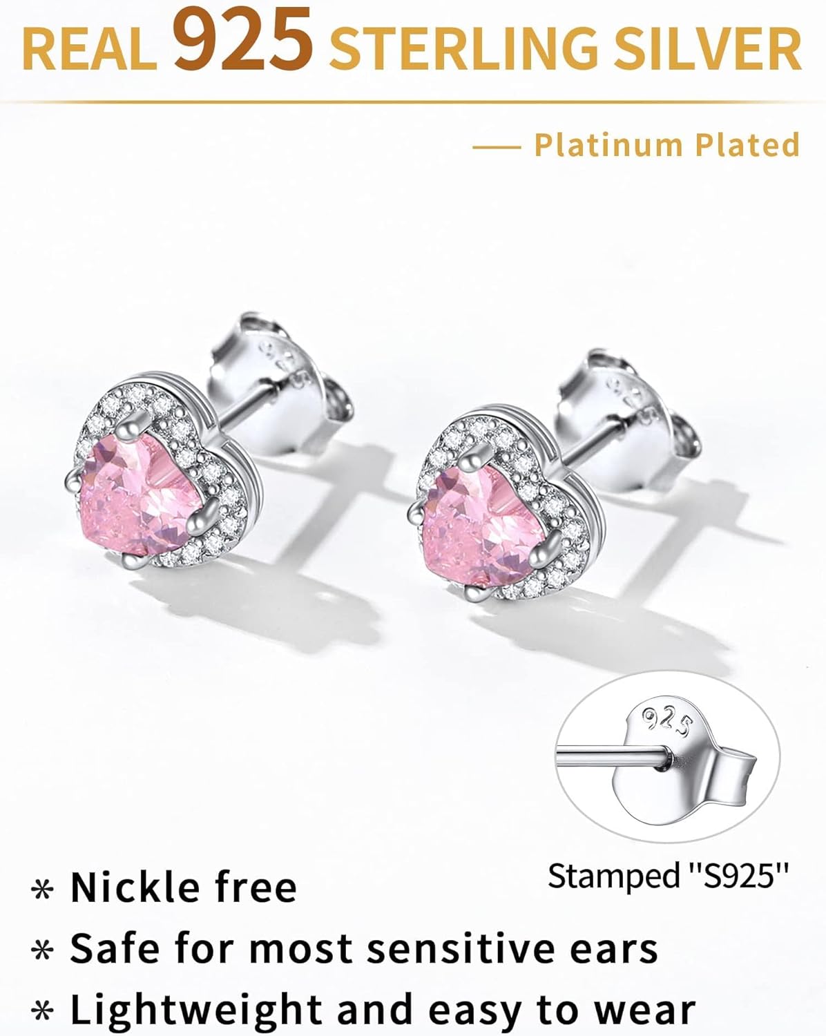 ChicSilver 925 Sterling Silver Heart/Round/Pear/Emerald Cut Birthstone Stud Earrings for Women Birthday Jewelry - Image 9