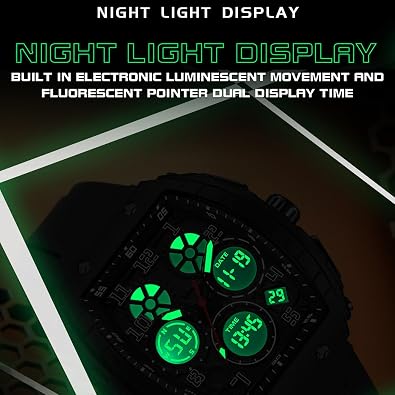 findtime Watches for Men Relojes para Hombres Wristwatch with Digital Analog Dual Time Display Countdown Stopwatch Punk Cool Design 5ATM Waterproof Mens Watch | Reloj de Hombre Rectangle Design Digital Analog Dual Time Display Countdown Stopwatch Punk Cool Quartz Wristwatch