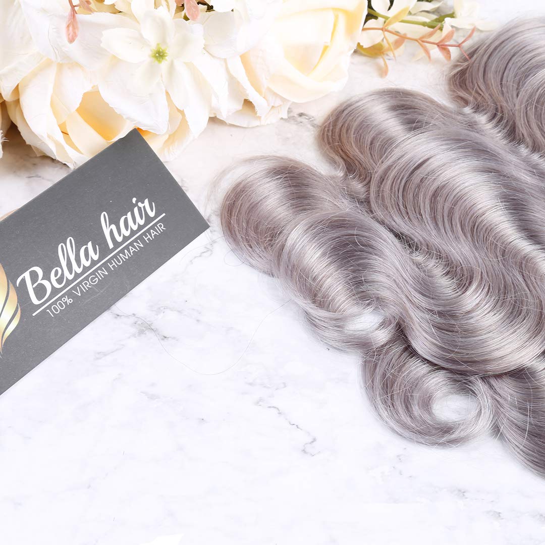 Bella Hair Virgin Remy Human Hair Bundles, 12-26inch Gray Body Wave Sew in Human Hair - 3 Bundles 18"20"22"