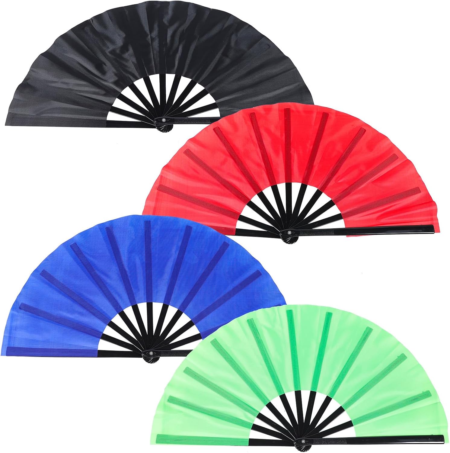 BESPORTBLE 4pcs Chinese Style Folding Tai Chi Fans Set Pure Color Kung Fu Hand Fans for Dance Performance Portable Party and Holiday Use Blue Red Black Green