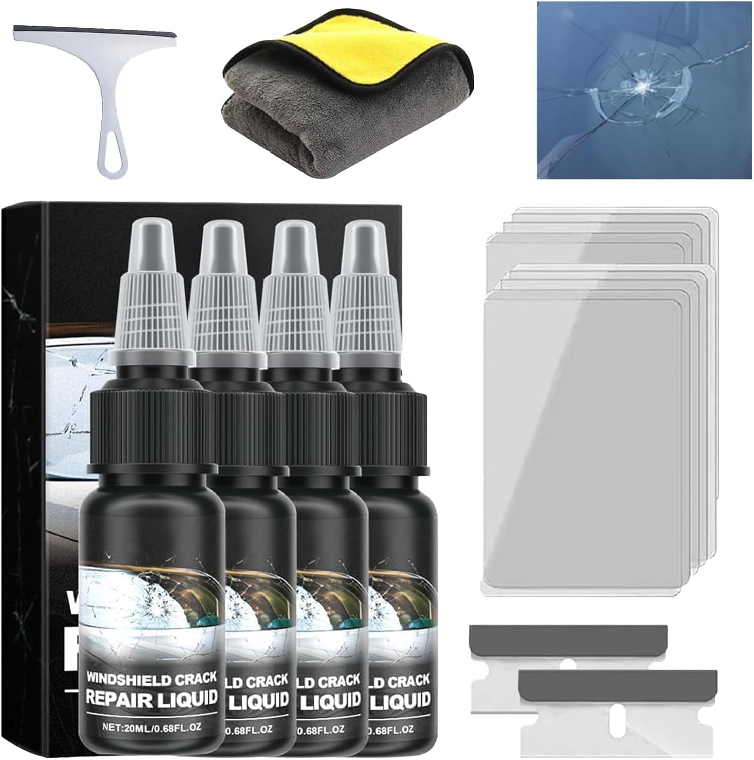 Upgrade Windshield Crack Repair Kit, 2024 New Windshield Crack Repair Fluid Window Automotive Windscreen Tool, Car Glass Repair Glue Scratch Chip Cracks Repair Kit (6Pcs)
