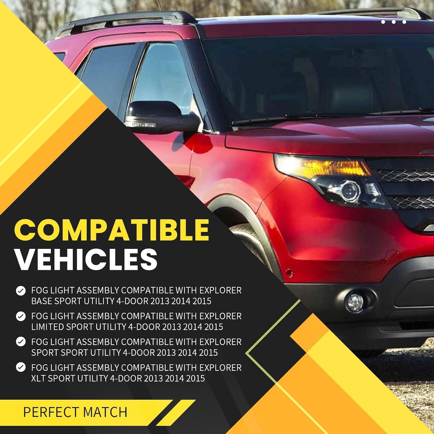 Pair Driving Fog Lights Assembly Compatible with 2013 2014 2015 Explorer Clear Fog Lamps w/Switch and Wiring FO2602103 FO2603103 FO2592217