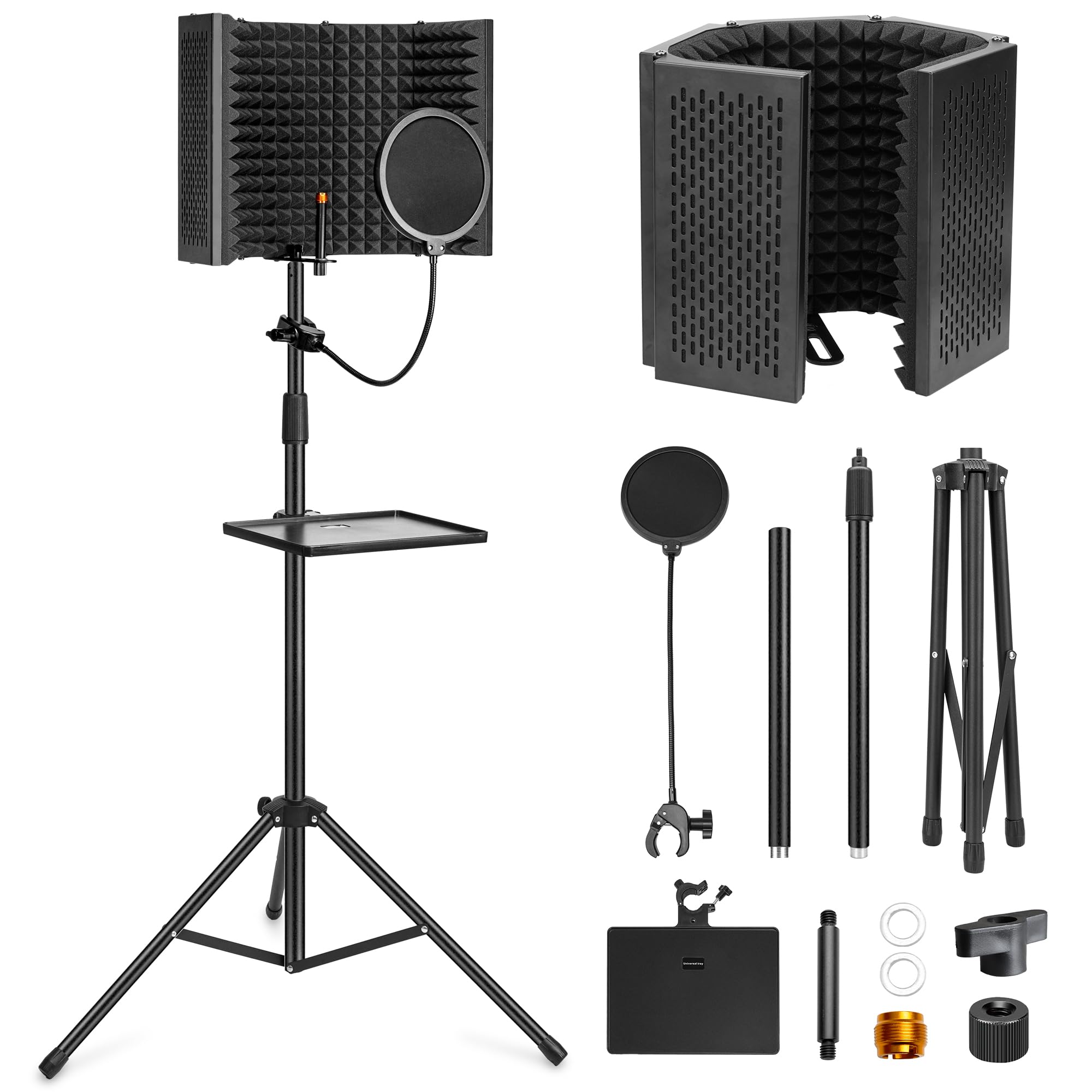Mikrofon Isolationsschild Set, Schaumstoffschutz mit Pop-Filter, Stativständer, Faltbares Design