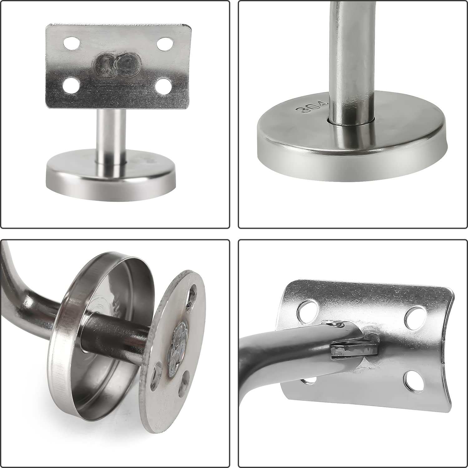 Ikodm Lot de 10 supports de main courante en bois plat avec rosace de recouvrement en acier inoxydable, inclinaison réglable pour mur intérieur, loft, mains courantes âgées, barre de support de